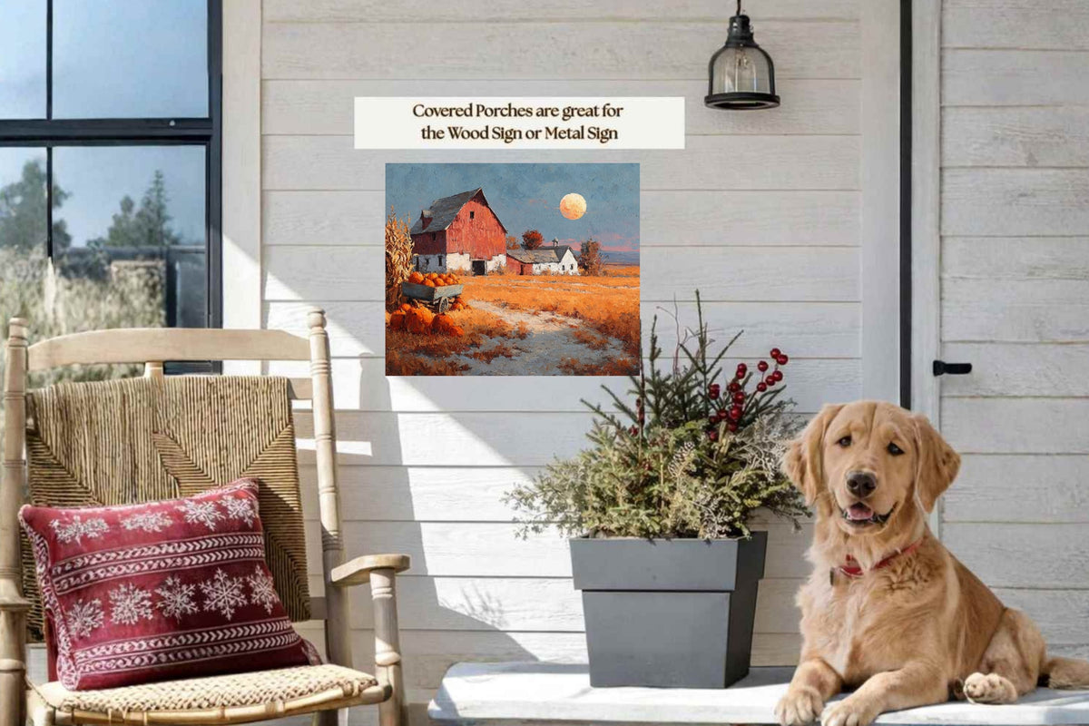 Harvest Moon at the Old Red Barn | Autumn Farmhouse Art | Prints, Canvas, Wood, or Metal
