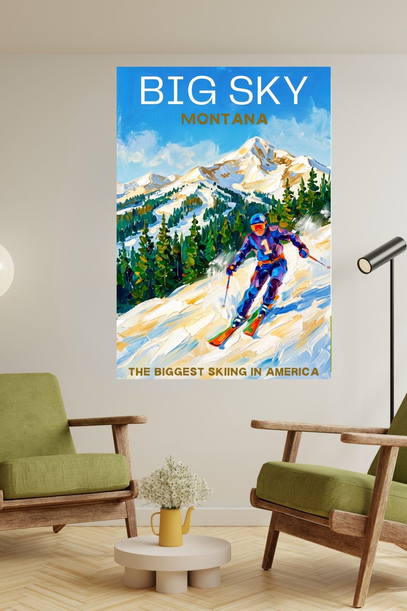 Big Sky Montana | Snow Print| The Biggest Skiing in America Travel Poster | Mountain Ski Resort| Giclée Print on Paper, Canvas, Wood, Metal