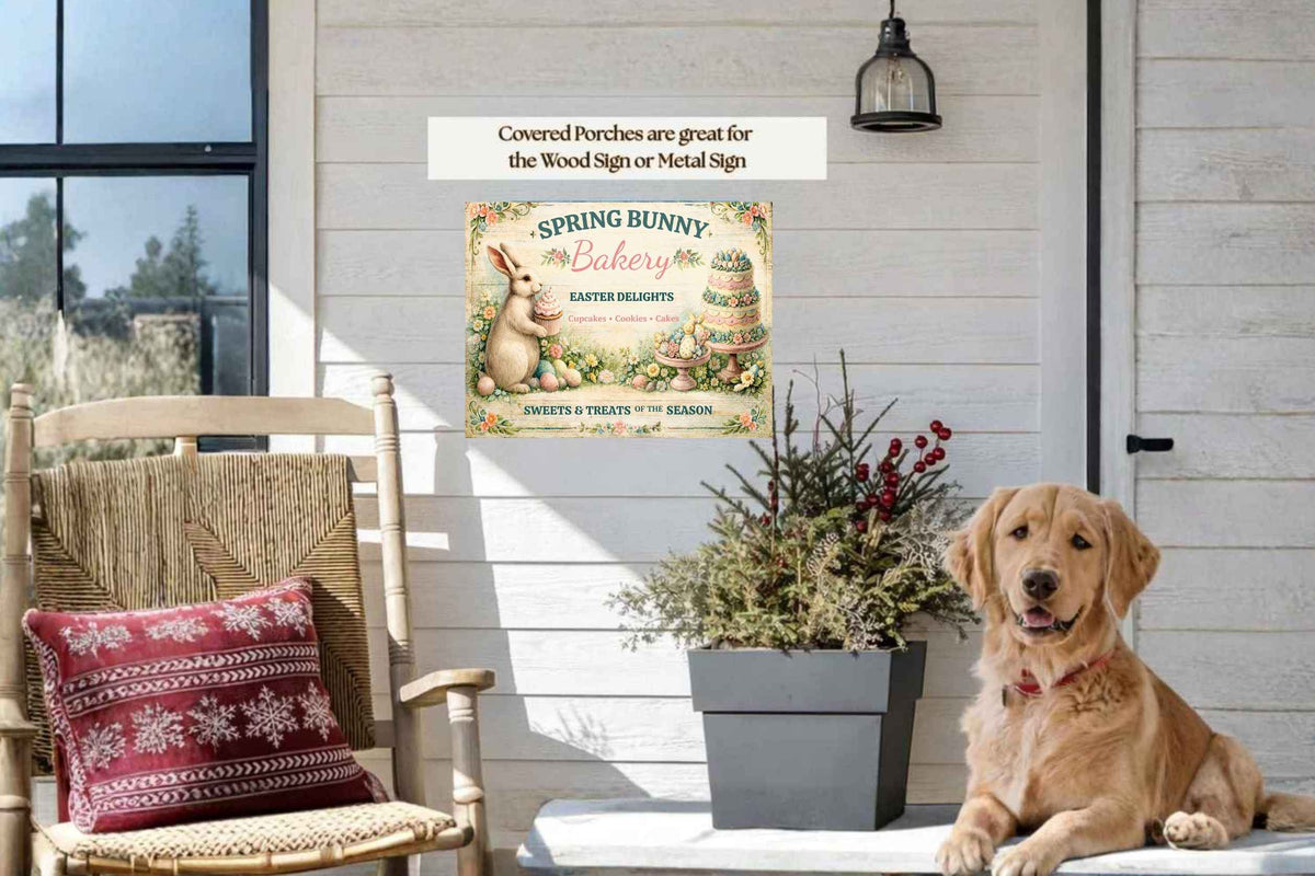 Spring Bunny Bakery Sign With Treats| Prints, Canvas, Wood, or Metal Art