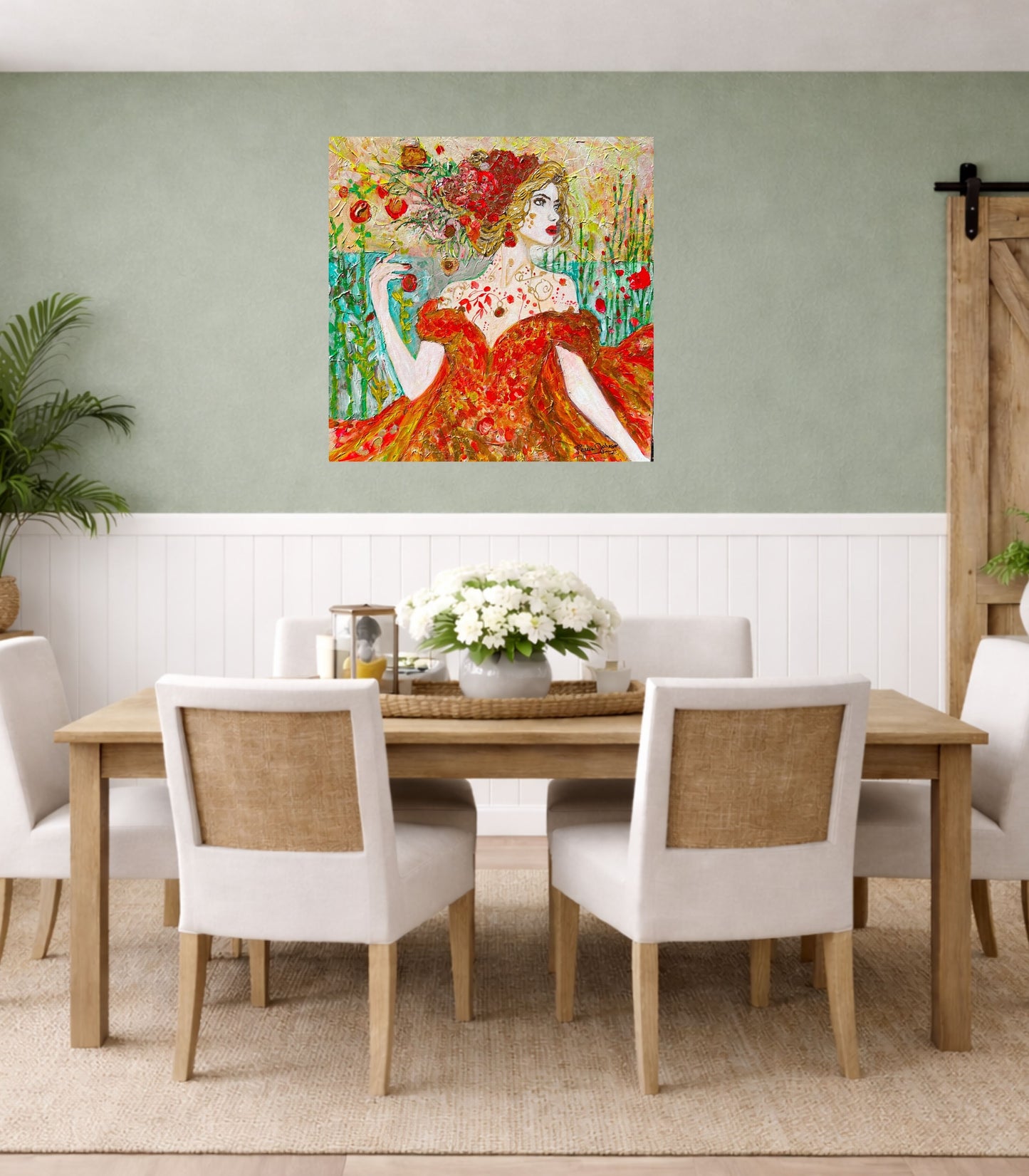 The “Queen of Autumn: Lady Sylvara" 24"x 24" x 1.5" Acrylic textured and varnished painting.