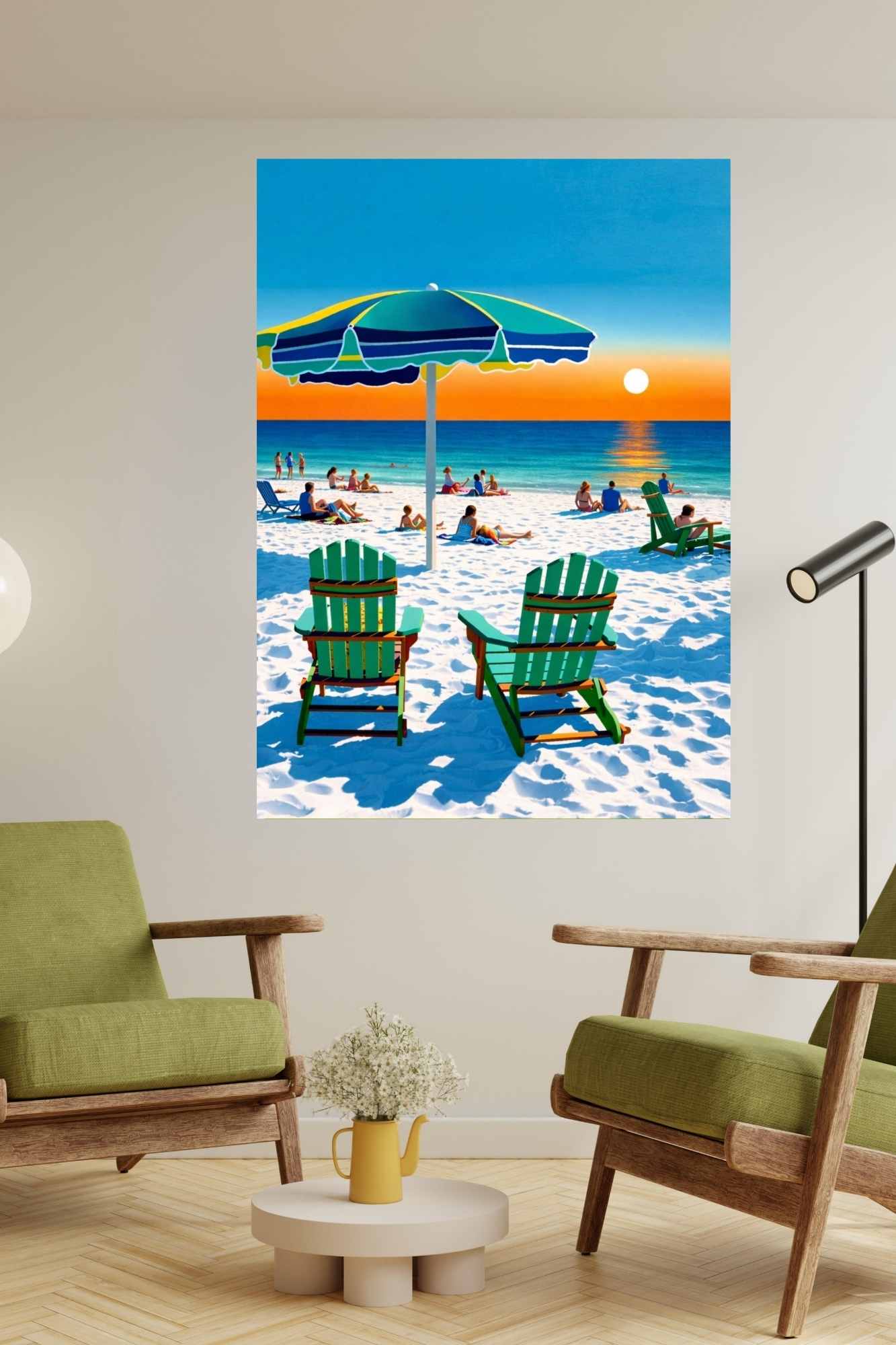 Beach Sunset With Adirondack Chairs| Beach Tropical Print| Giclee Paper- Wood- Metal- Canvas