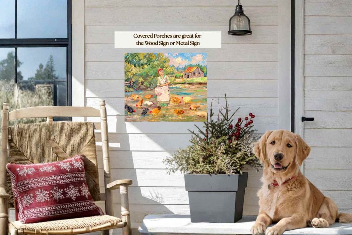 Feeding the Chickens-Animal-Giclee Prints, Canvas, Wood, or Metal Art