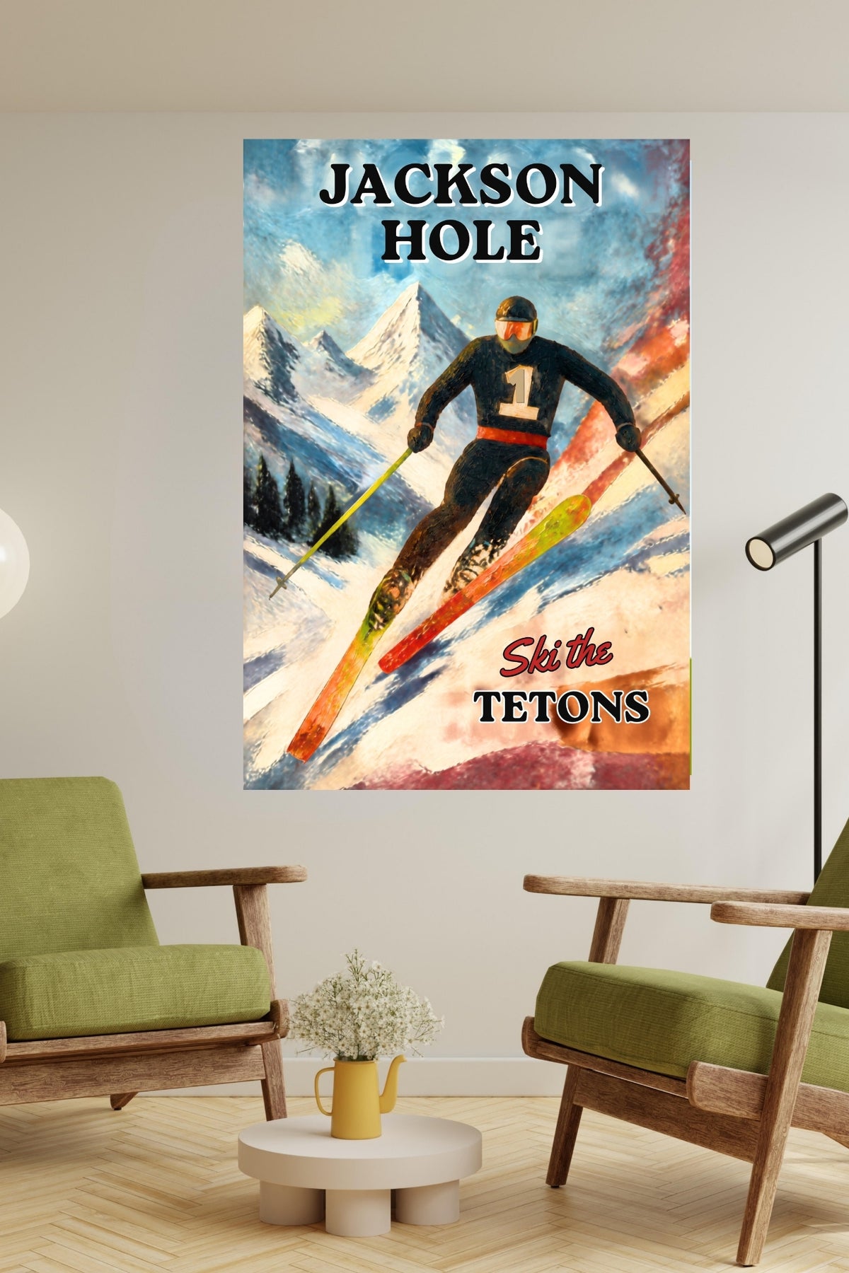 Jackson Hole | Ski the Tetons | Vintage Style Ski Art | Giclée Paper • Wood • Metal • Canvas