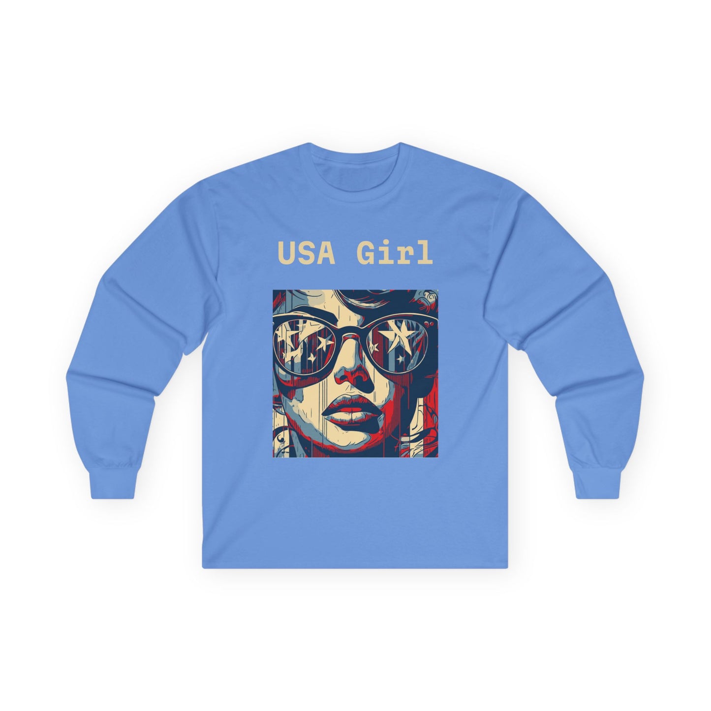 "USA Girl" Long Sleeve Casual Unisex Tee Shirt
