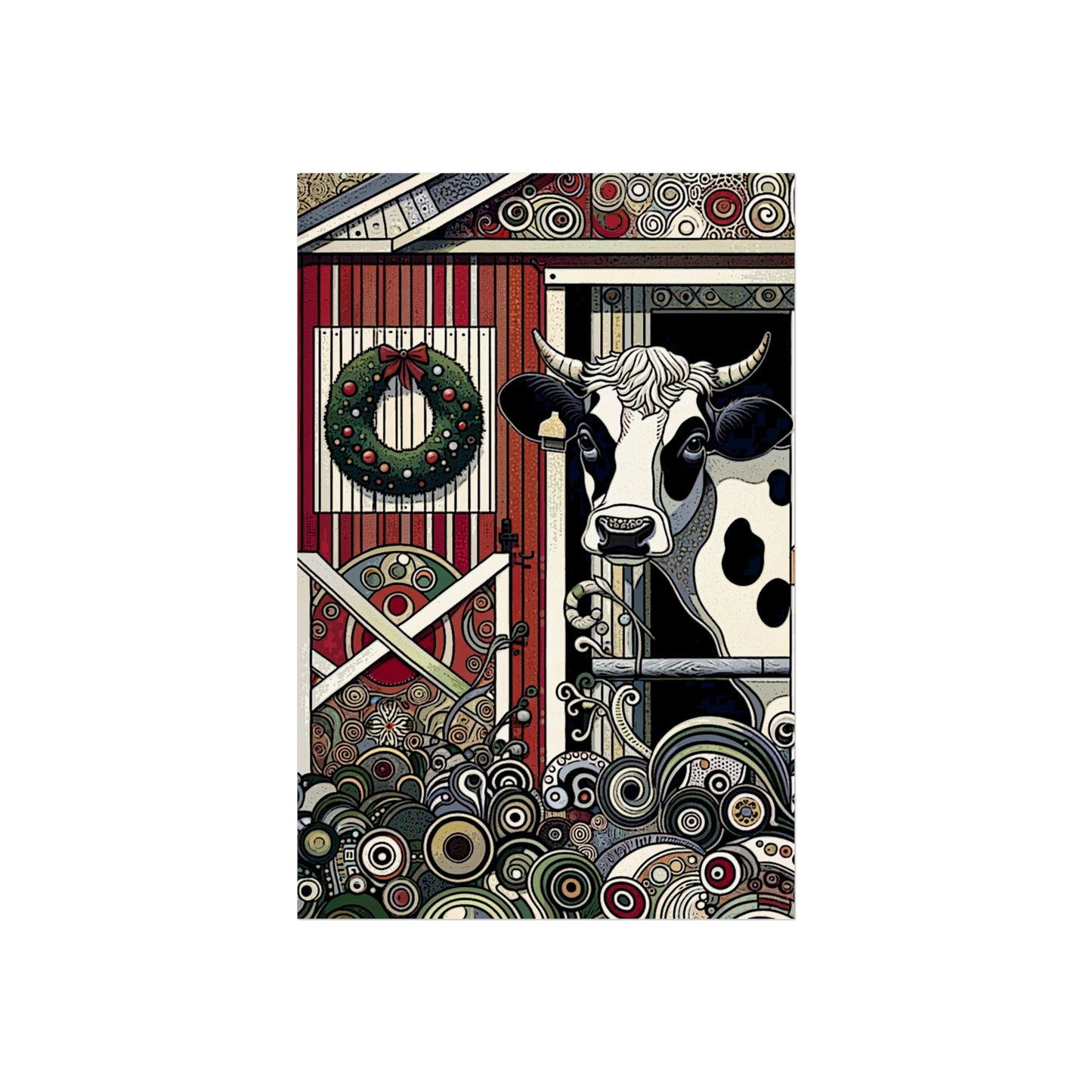 Holly, the Christmas Cow - Art- Giclée Technique Fine Art Posters- No Frame