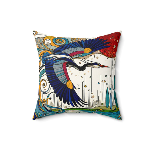 Blue Heron Faux Suede Square Pillow