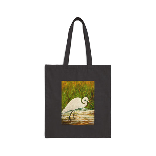 "White Egret" Stylish Cotton Canvas Tote Bag