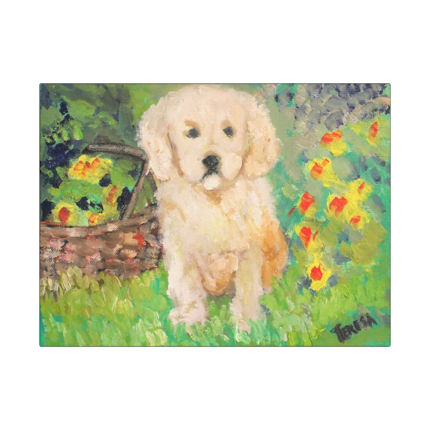 Golden Puppy- Art- Gallery Wrapped- Satin Stretched Canvas Gallery Wraps - No Frame Needed