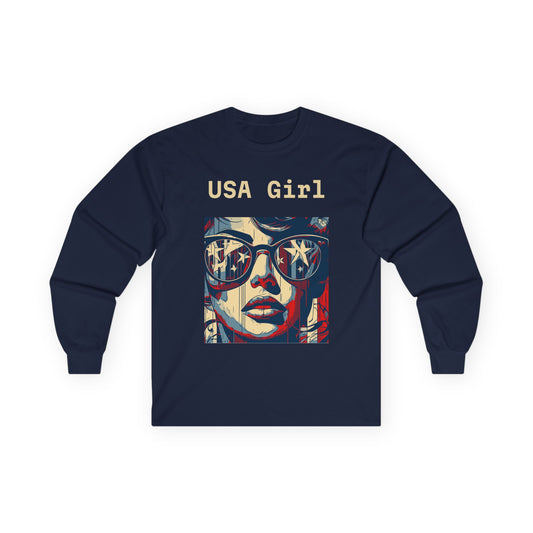 "USA Girl" Long Sleeve Casual Unisex Tee Shirt