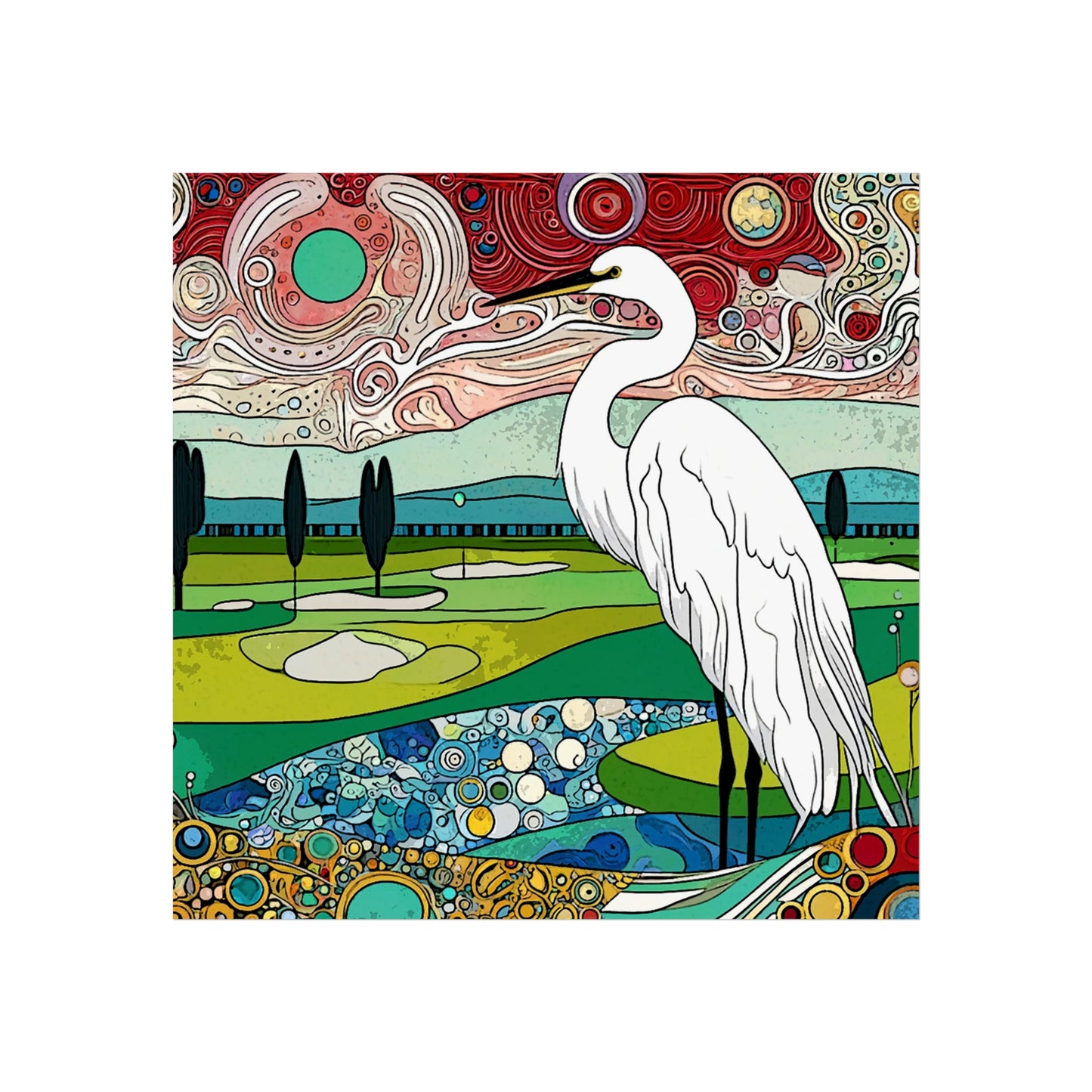 Florida Egret Art- Giclée Technique Fine Art Posters- No Frame