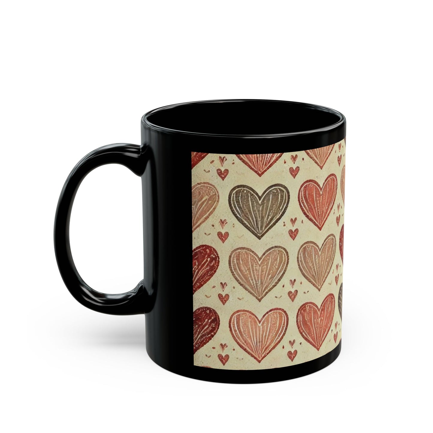 Valentine Hearts- 11 oz or 15 oz Ceramic Black Mugs