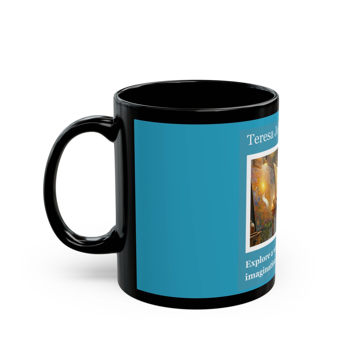 Teresa Johnson Art Logo - 11 oz or 15 oz Ceramic Black Mugs