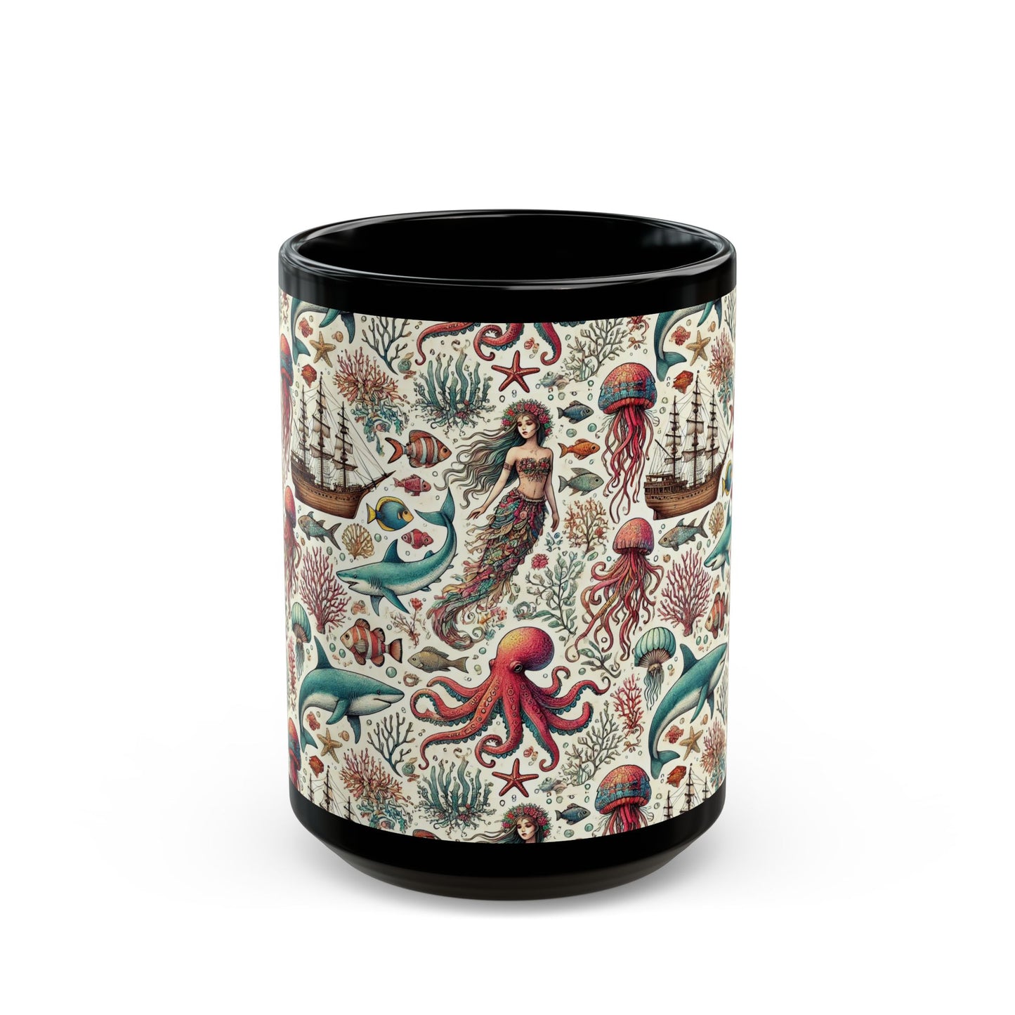 Under the Seas- 11 oz or 15 oz Ceramic Black Mugs