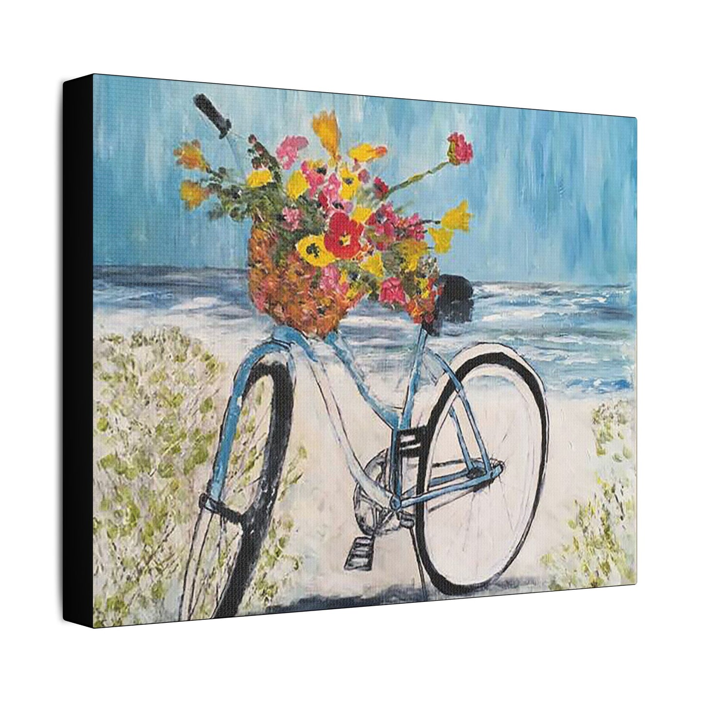 Biking on the Beach- Art- Gallery Wrapped- Satin Stretched Canvas Gallery Wraps - No Frame Needed