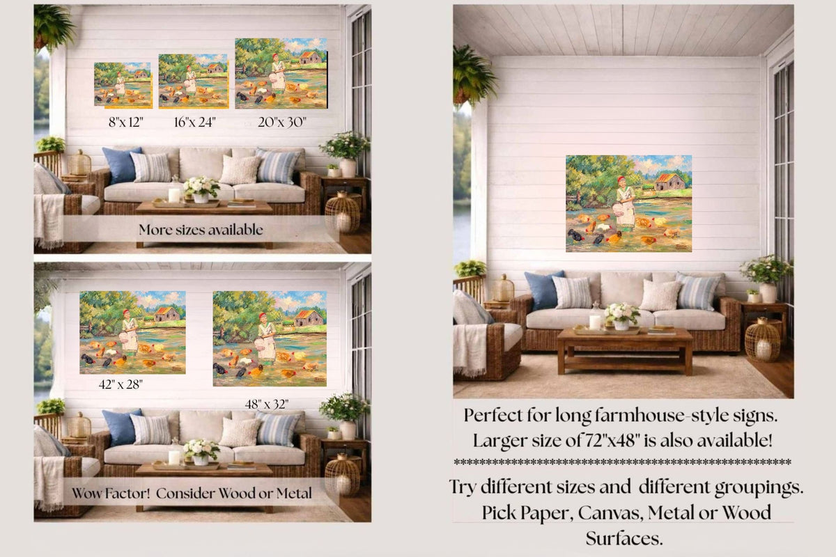 Feeding the Chickens-Animal-Giclee Prints, Canvas, Wood, or Metal Art