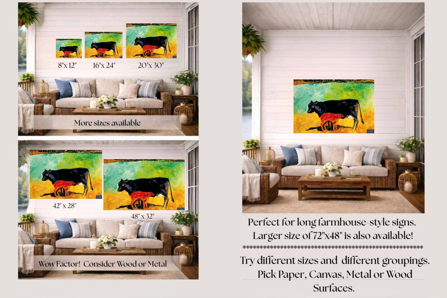 Allison's Cow and Calf Fine| Original Teresa Johnson Print | Western Decor |-Giclee Paper- Wood- Metal- Canvas