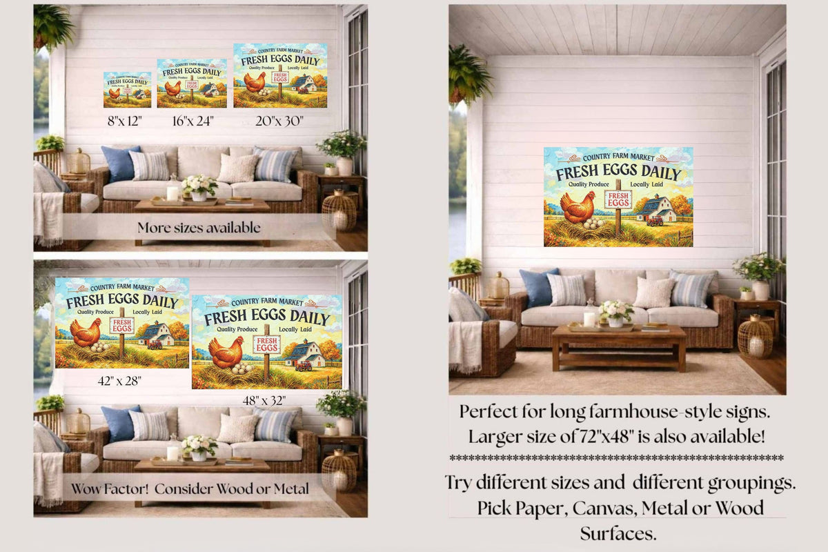 Rustic Farm Market Sign with Eggs| Farm Art Sign| Prints, Canvas, Wood, or Metal Art