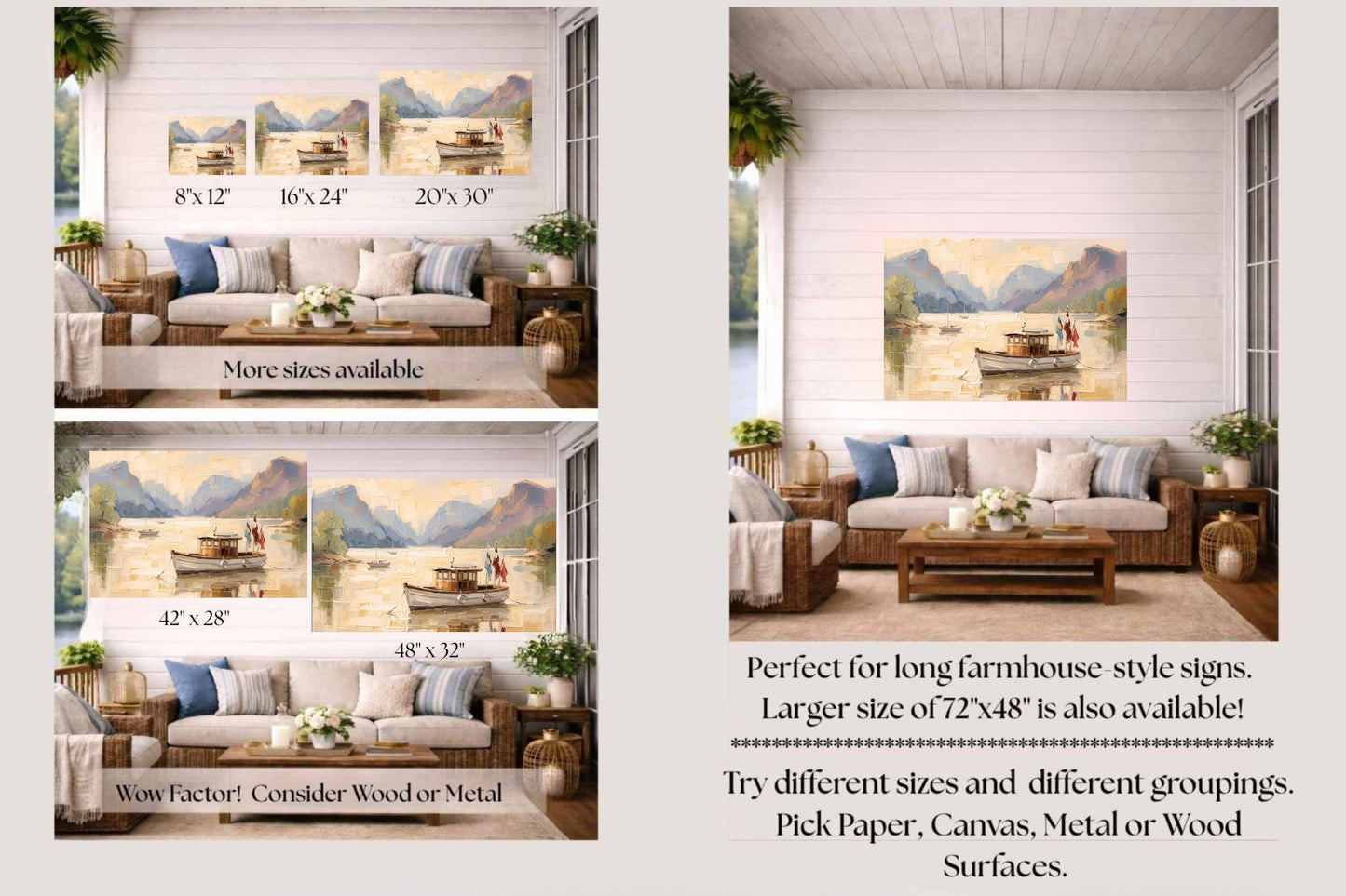 Silent Morning | Mountain Lake Boat Art Print | Impressionist Landscape | Coastal Cabin Decor | Giclée on Paper, Canvas, Wood & Metal