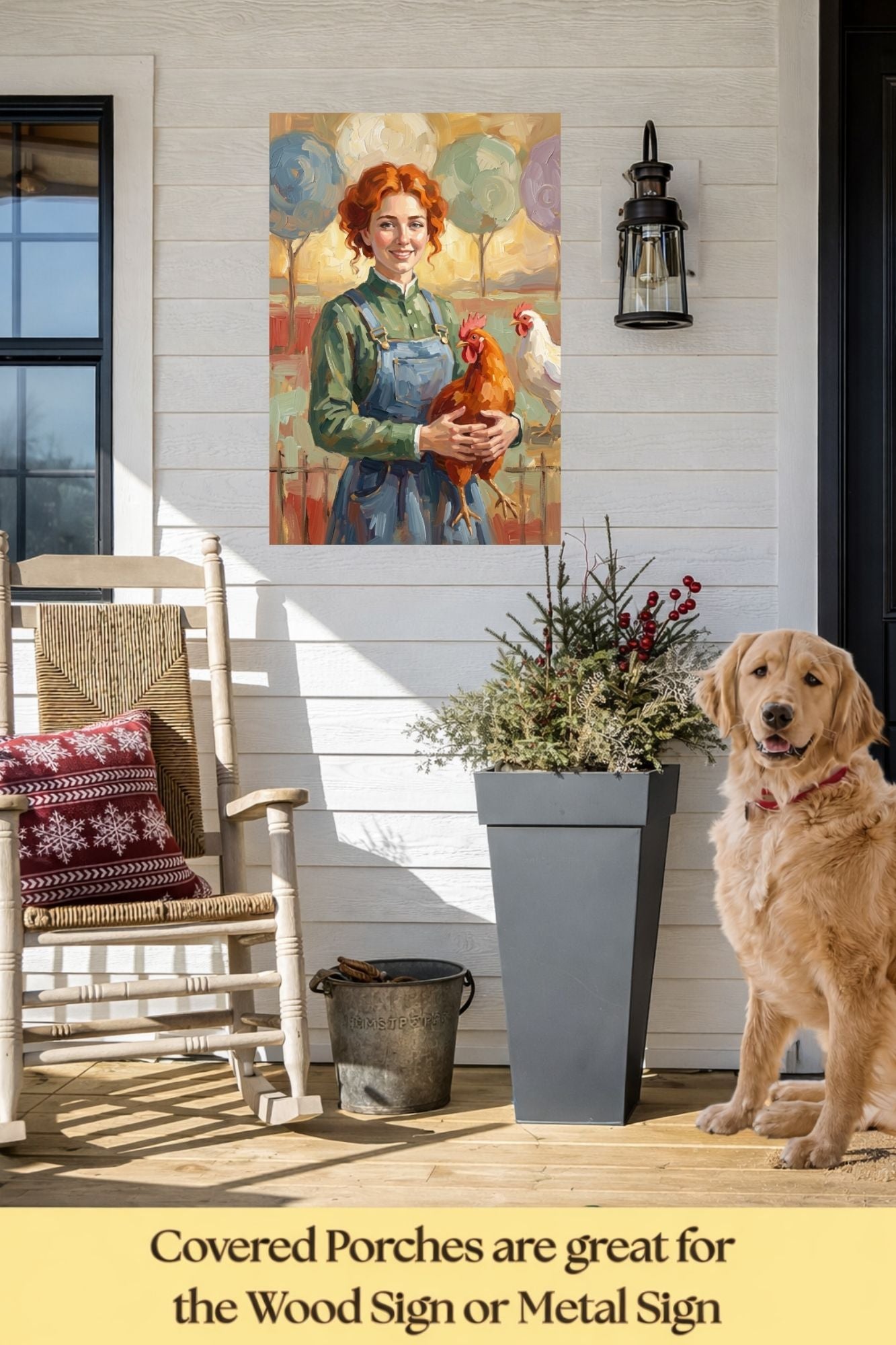 Modern Farm Woman| Farm-Chicken Art| Giclee Paper- Wood- Metal- Canvas
