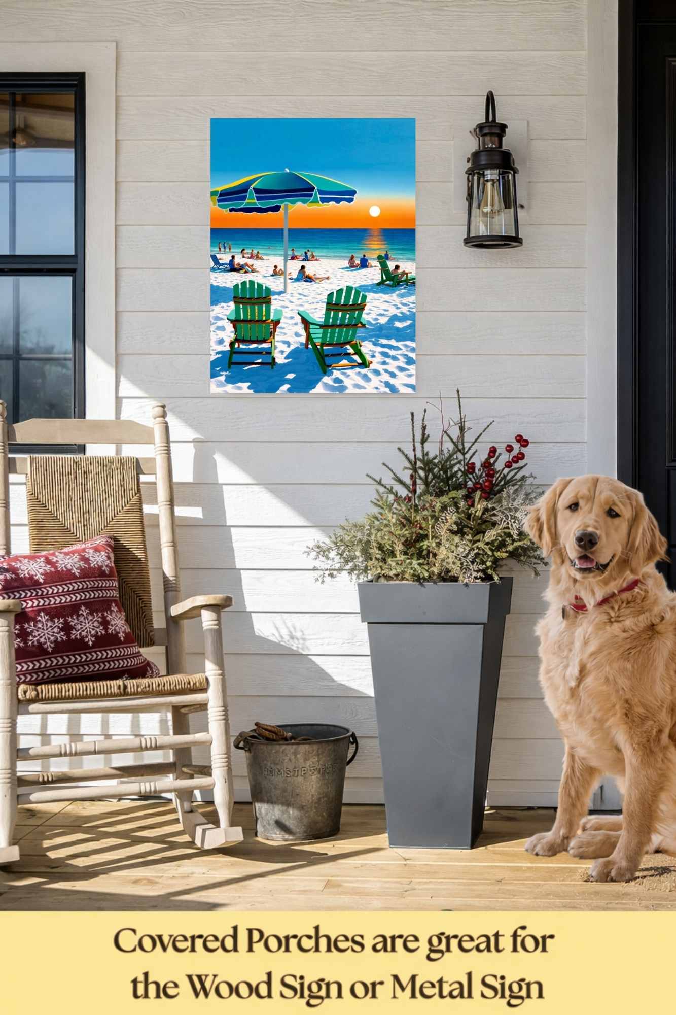Beach Sunset With Adirondack Chairs| Beach Tropical Print| Giclee Paper- Wood- Metal- Canvas