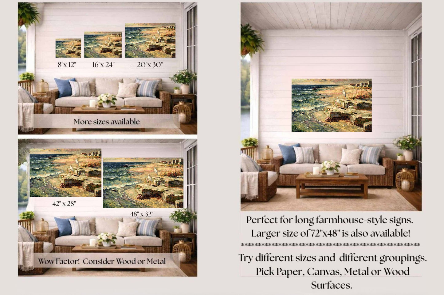 Coastal Herons – Impressionist Print| Beach Print| Shorebirds at the Surf| Coastal Wall Art| Giclée on Canvas, Wood, Metal, Fine Art Paper
