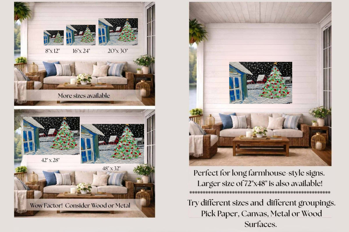 Country Christmas Morning| Merry Christmas| Vintage Style Art| Giclee Paper- Wood- Metal- Canvas