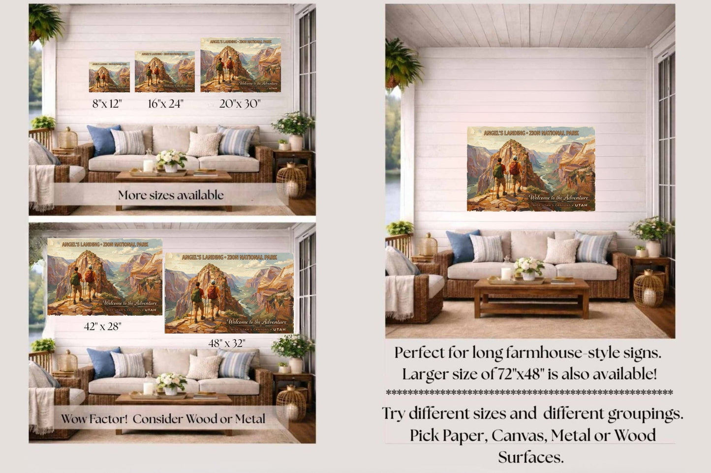 Angel's Landing, Zion National Park | Utah Travel Poster | Canyon Hiking Wall Art | Giclée Print on Paper, Canvas, Wood & Metal