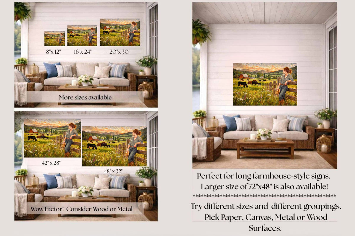 Where The Cattle Graze | Modern Farm Wife & Cattle Art | Giclee Paper • Canvas • Wood • Metal