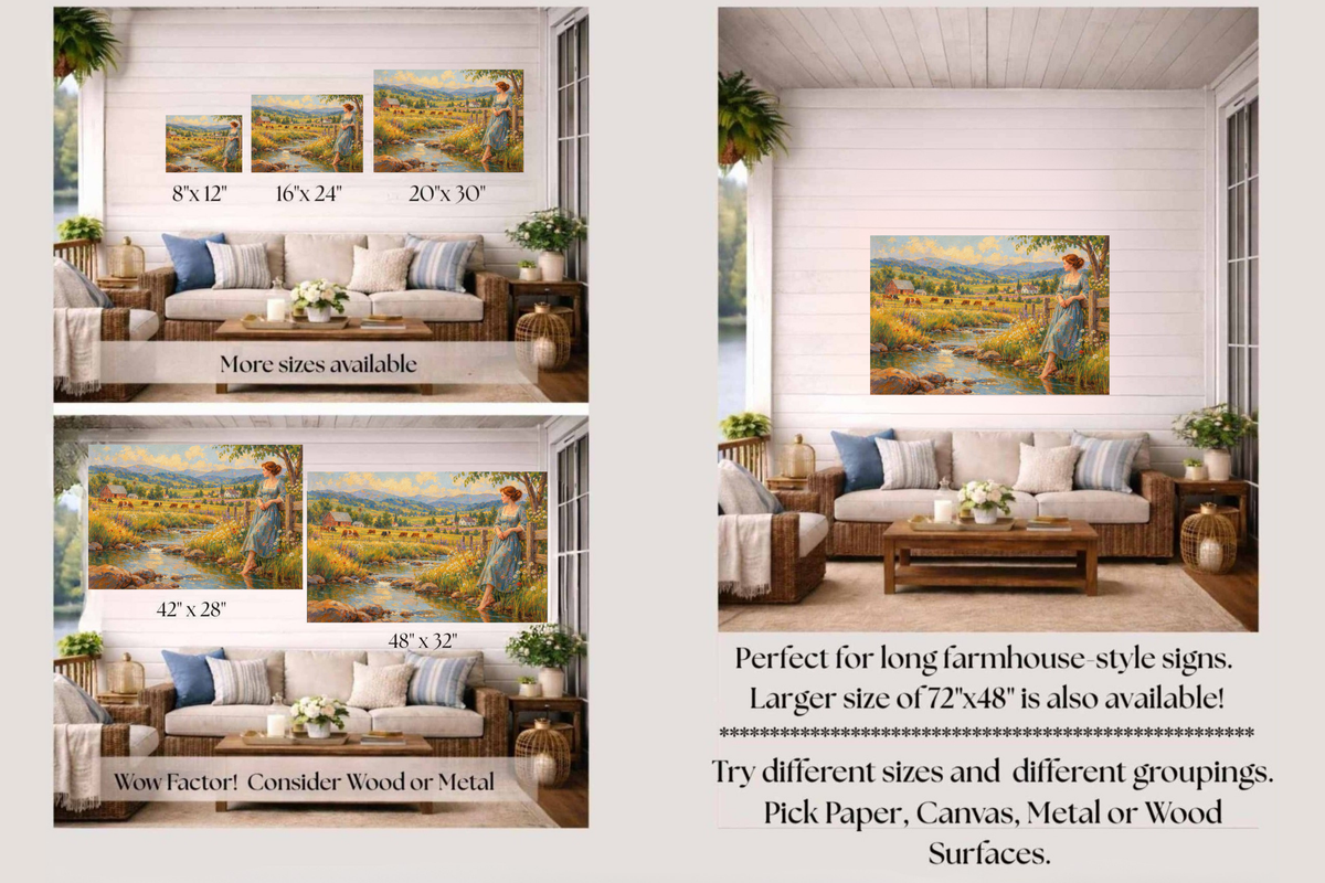 Barefoot Where The Wildflowers Grow | Vintage Farm Landscape Art | Giclee Paper • Wood • Metal • Canvas
