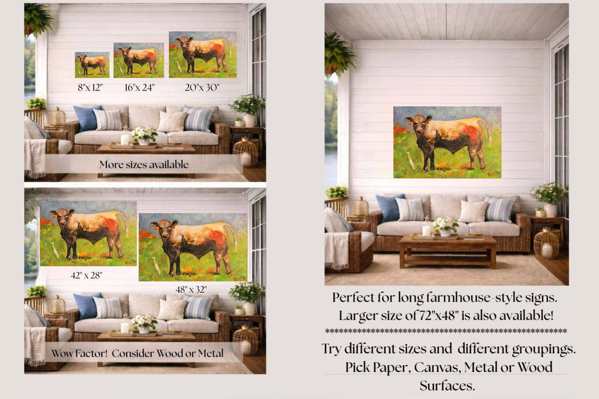White Egret and the Bull|Cattle Farm| Animal Art| Giclee Paper- Wood- Metal- Canvas