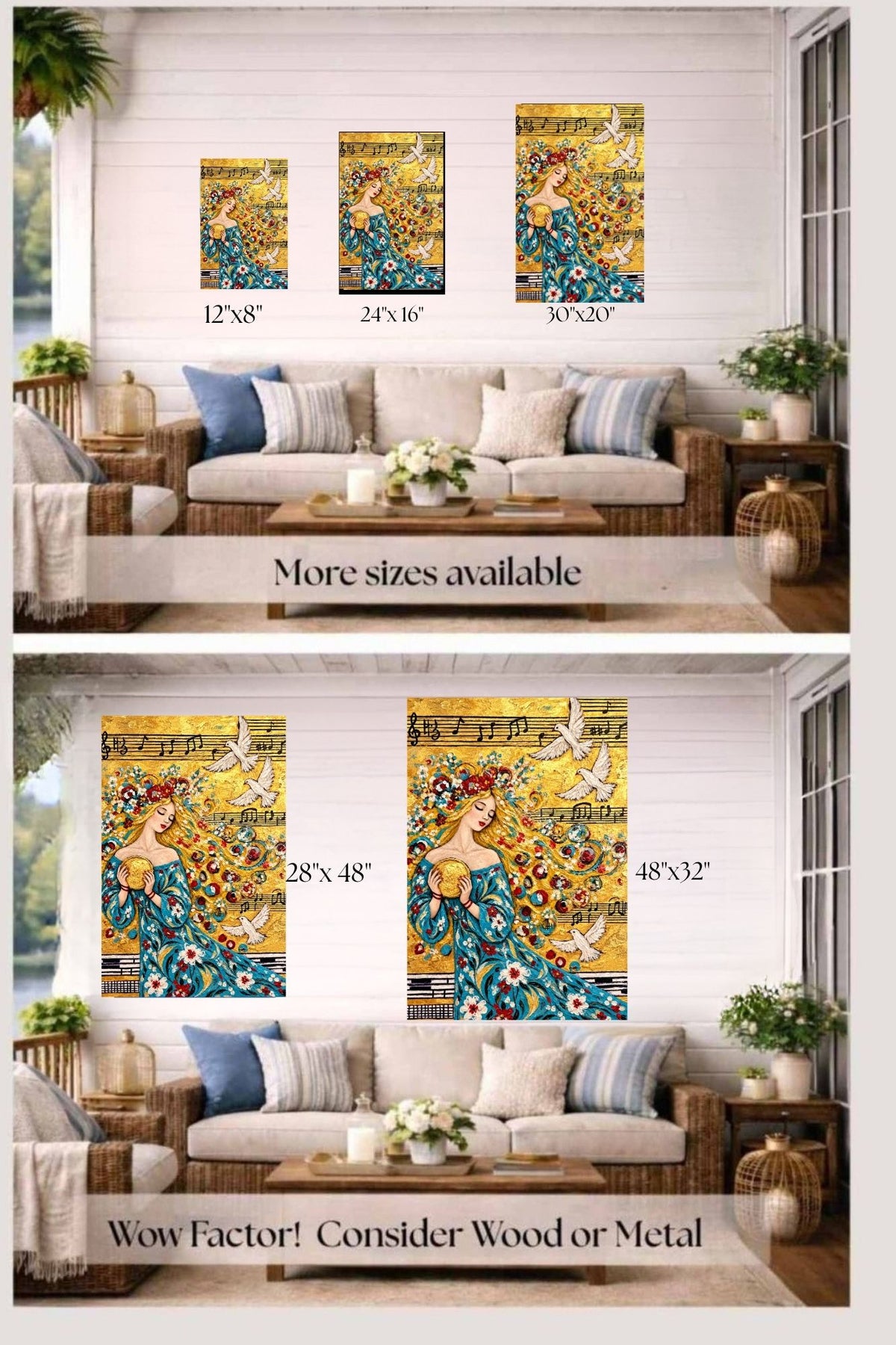 Carol’s Golden Song | Heavenly Inspired Music Art | Woman and Dove Wall Art | Giclée Paper, Canvas, Wood or Metal