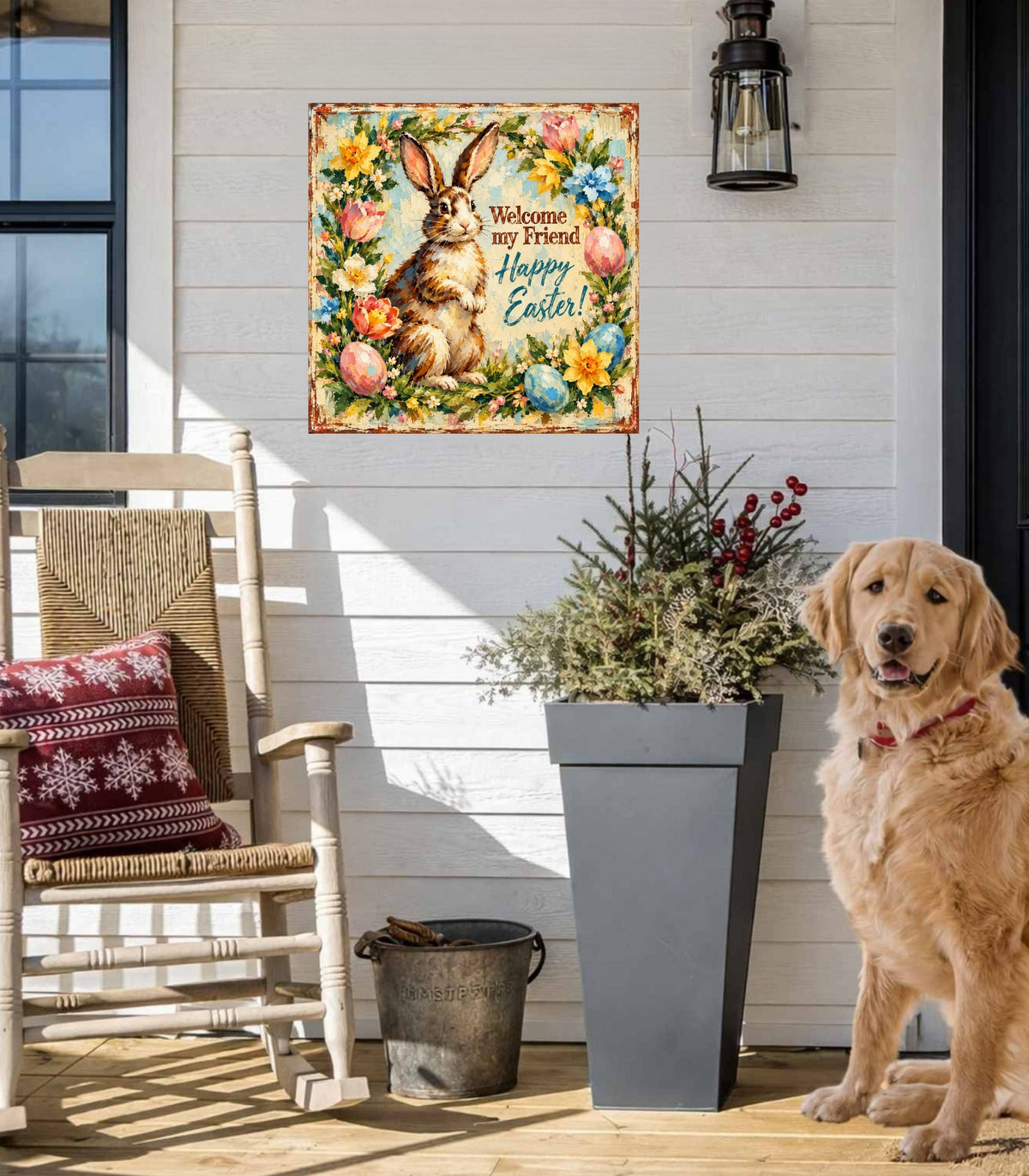 Vintage Welcome My Friend Easter Bunny| Giclee Prints, Canvas, Wood, or Metal Art