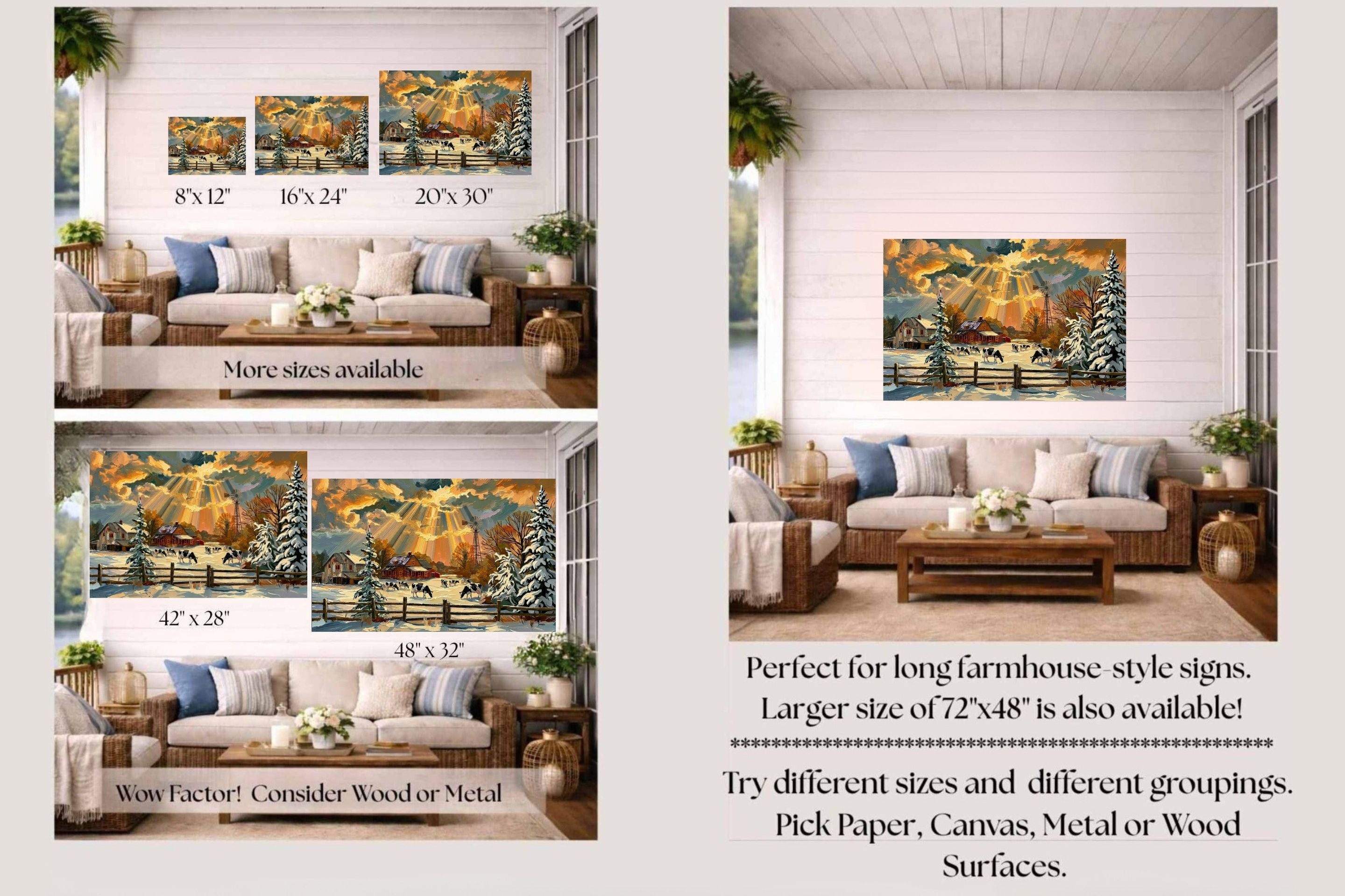 Winter Farm | Farmhouse Print| Snow Covered Ranch | Winter Art | Giclée Paper • Wood • Metal • Canvas