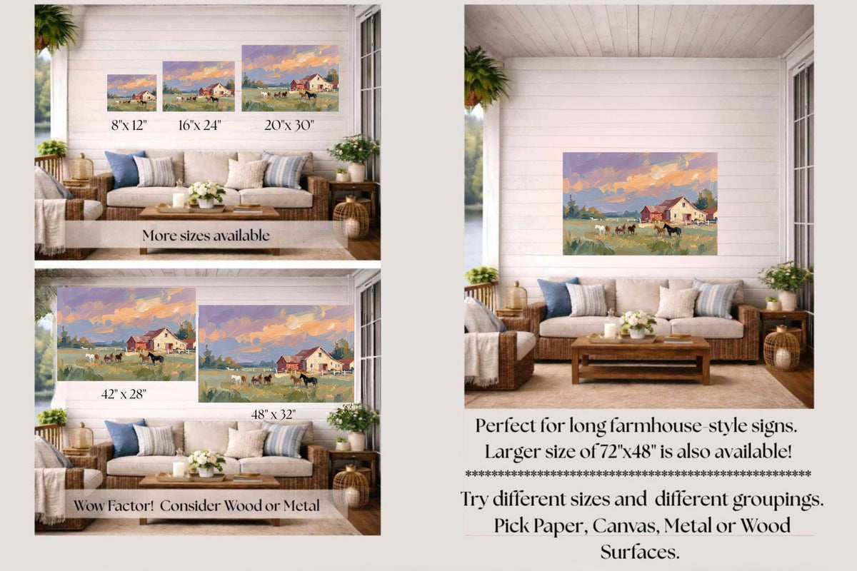 Spring Morning Stables |Pastel Impressionist Print| Horse Farm Print| Equestrian Wall Art| Giclée on Canvas, Wood, Metal, Fine Art Paper