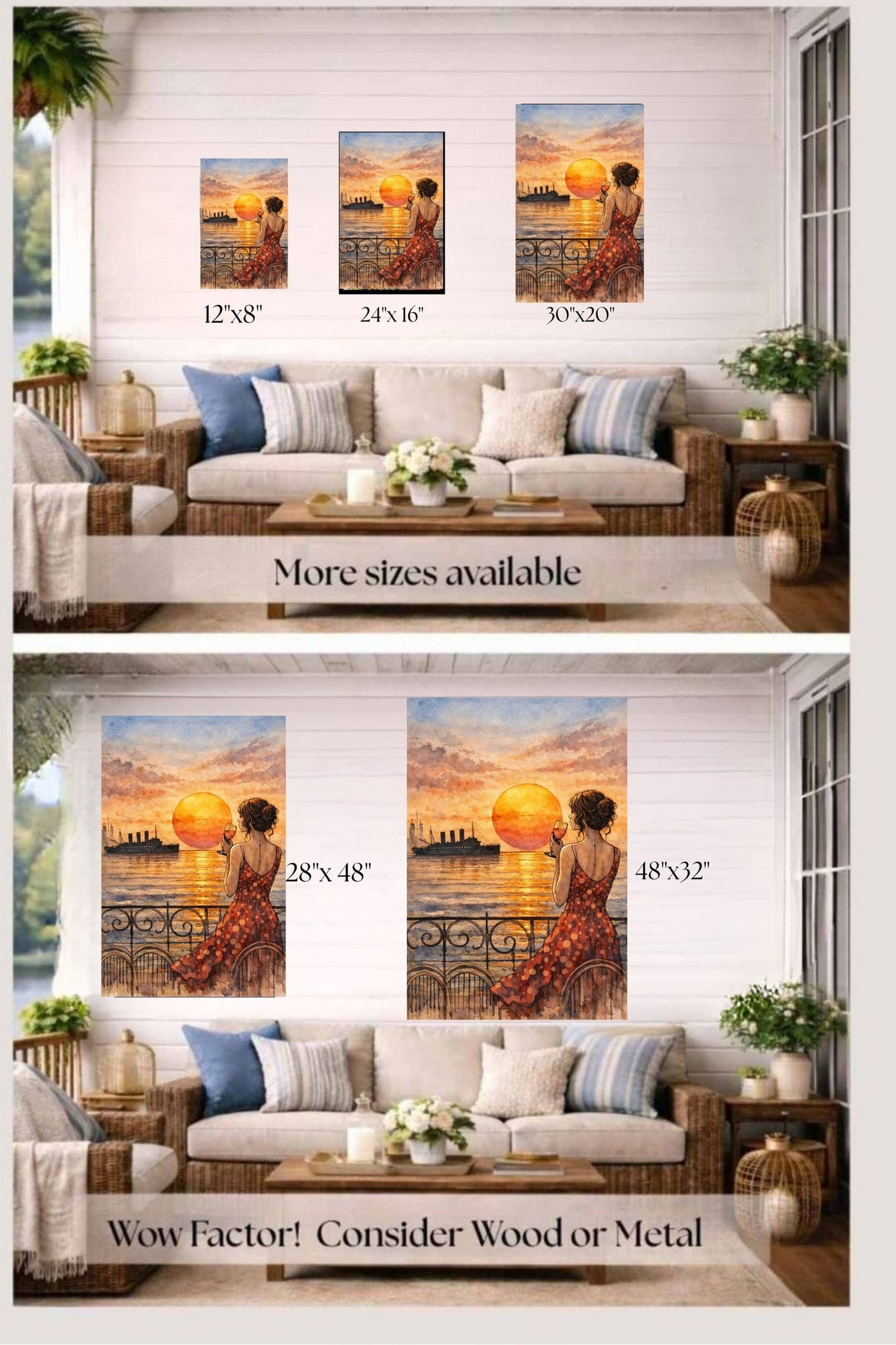 Sunset Views Of Caribbean Ship| Coastal Ocean Art. Giclee Paper- Wood- Metal- Canvas
