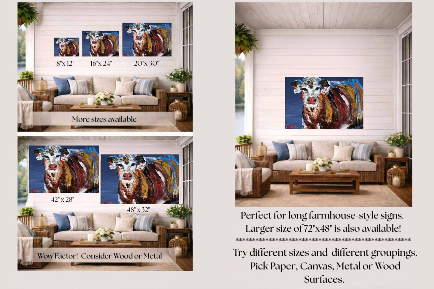Pose for Me | Original Teresa Johnson Cow Art | Abstract Animal | Giclee Paper- Wood- Metal- Canvas