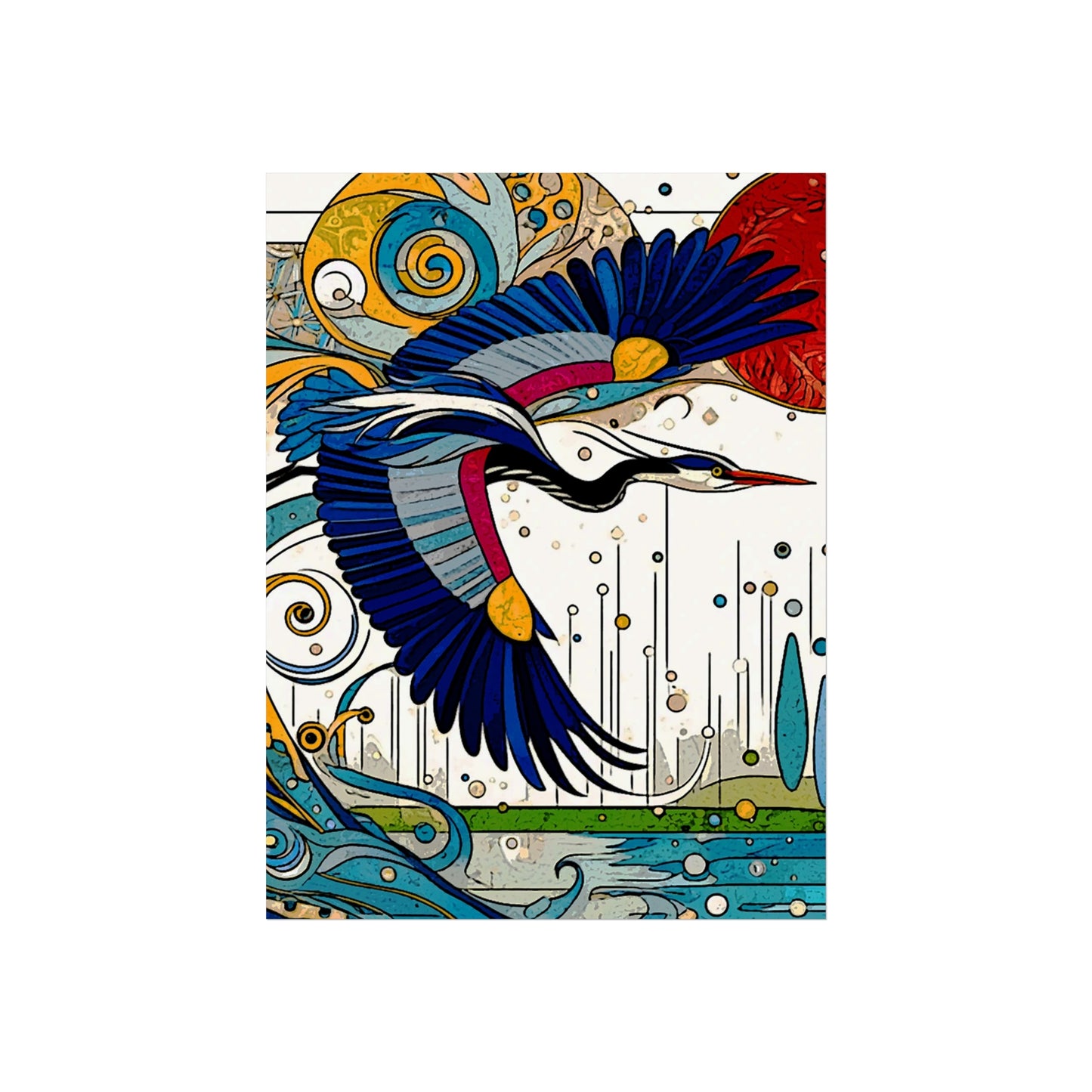 Blue Heron- Art- Giclée Technique Fine Art Posters- No Frame