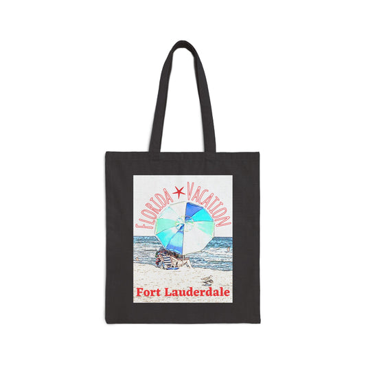 "Florida Vacation Fort Lauderdale" Stylish Cotton Canvas Tote Bag