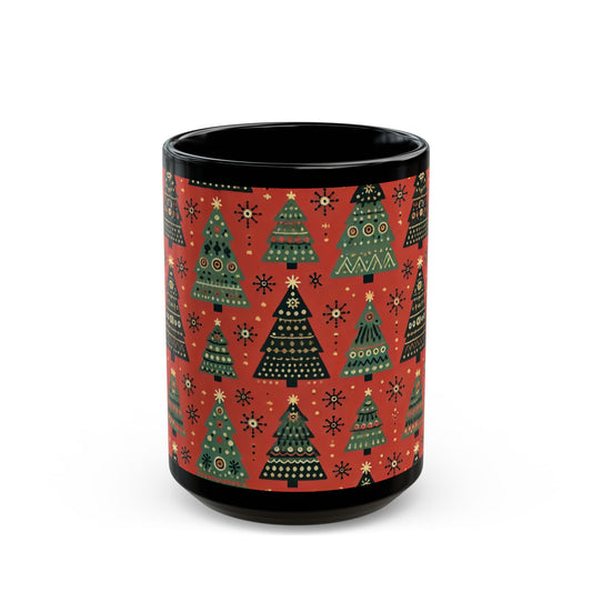 Modern Christmas Trees -  11 oz or 15 oz Ceramic Black Mugs