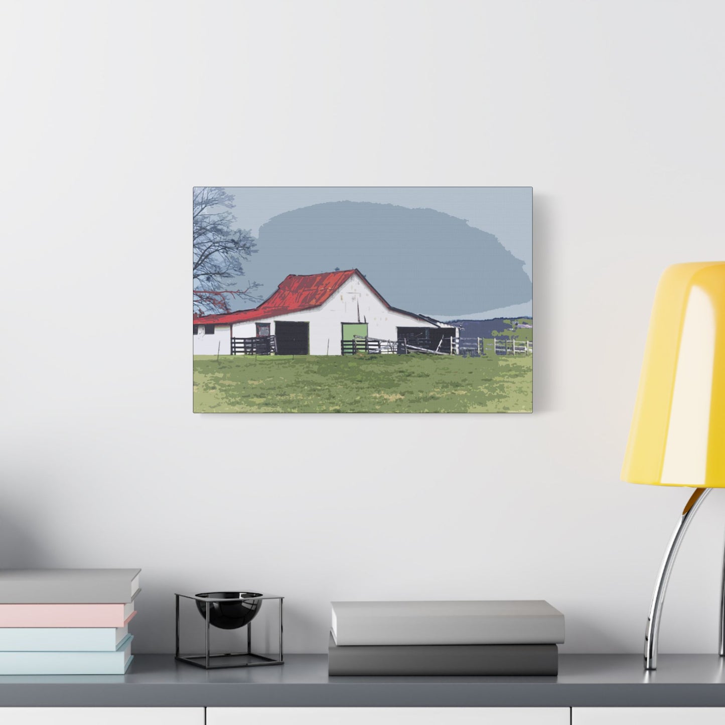 Red Roof Mountain Barn- Art- Gallery Wrapped- Satin Stretched Canvas Gallery Wraps - No Frame Needed