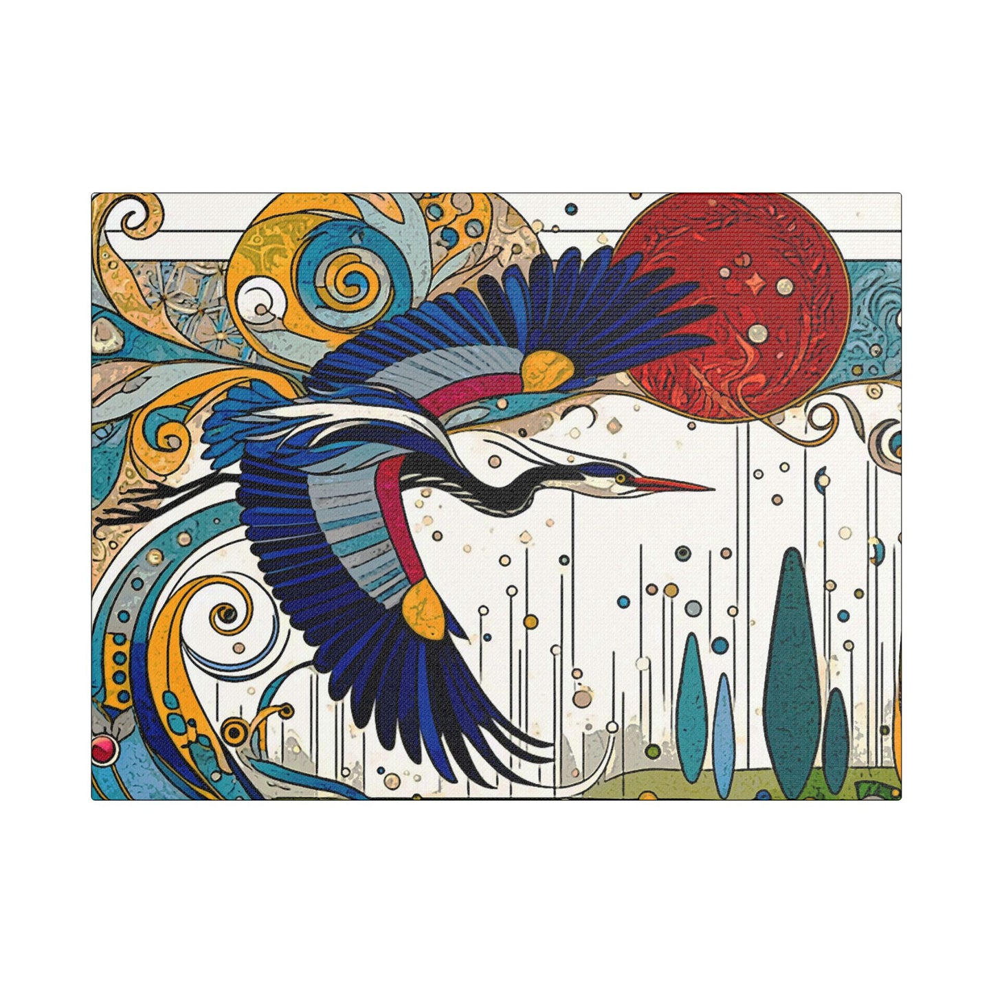 Blue Heron- Art- Gallery Wrapped- Satin Stretched Canvas Gallery Wraps - No Frame Needed