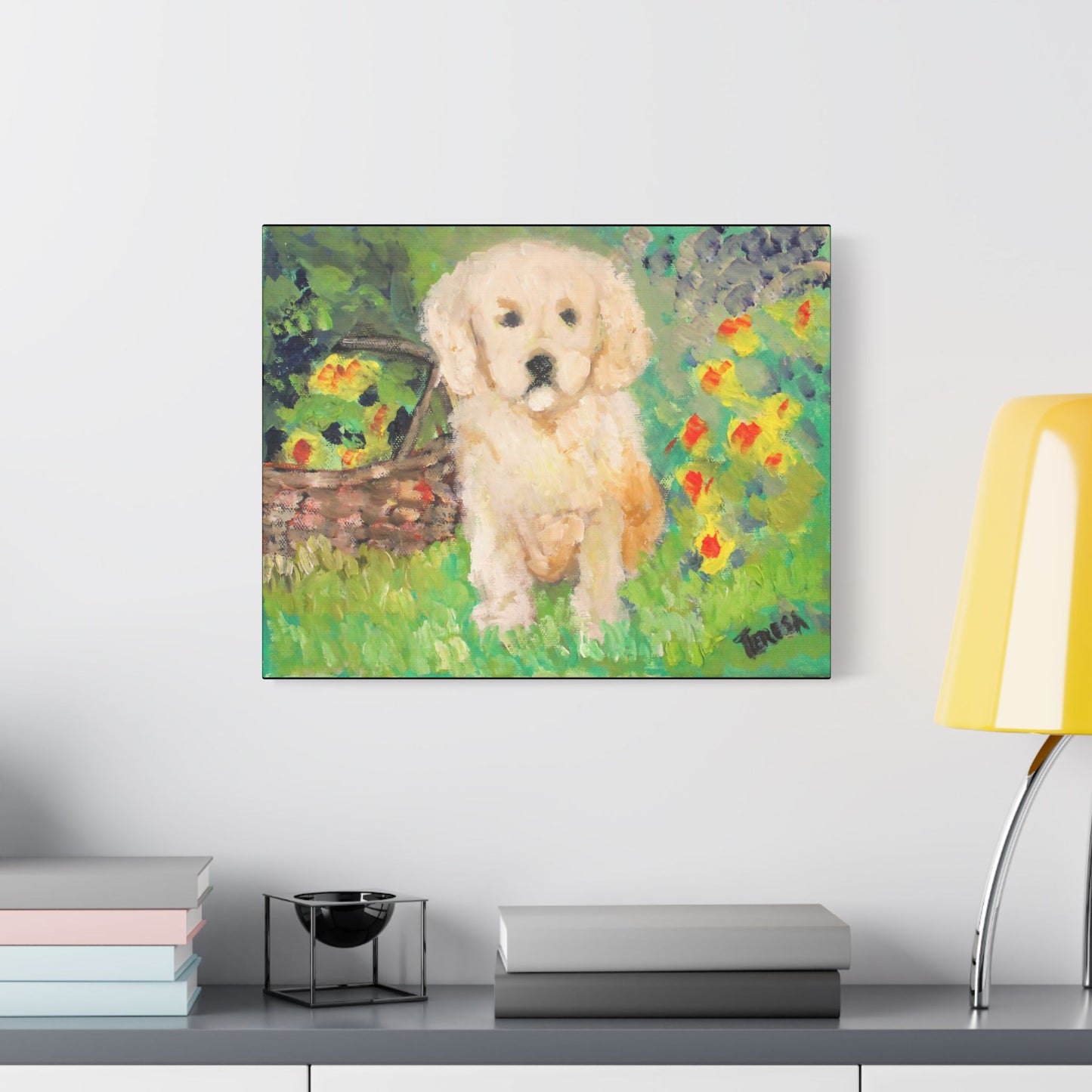 Golden Puppy- Art- Gallery Wrapped- Satin Stretched Canvas Gallery Wraps - No Frame Needed