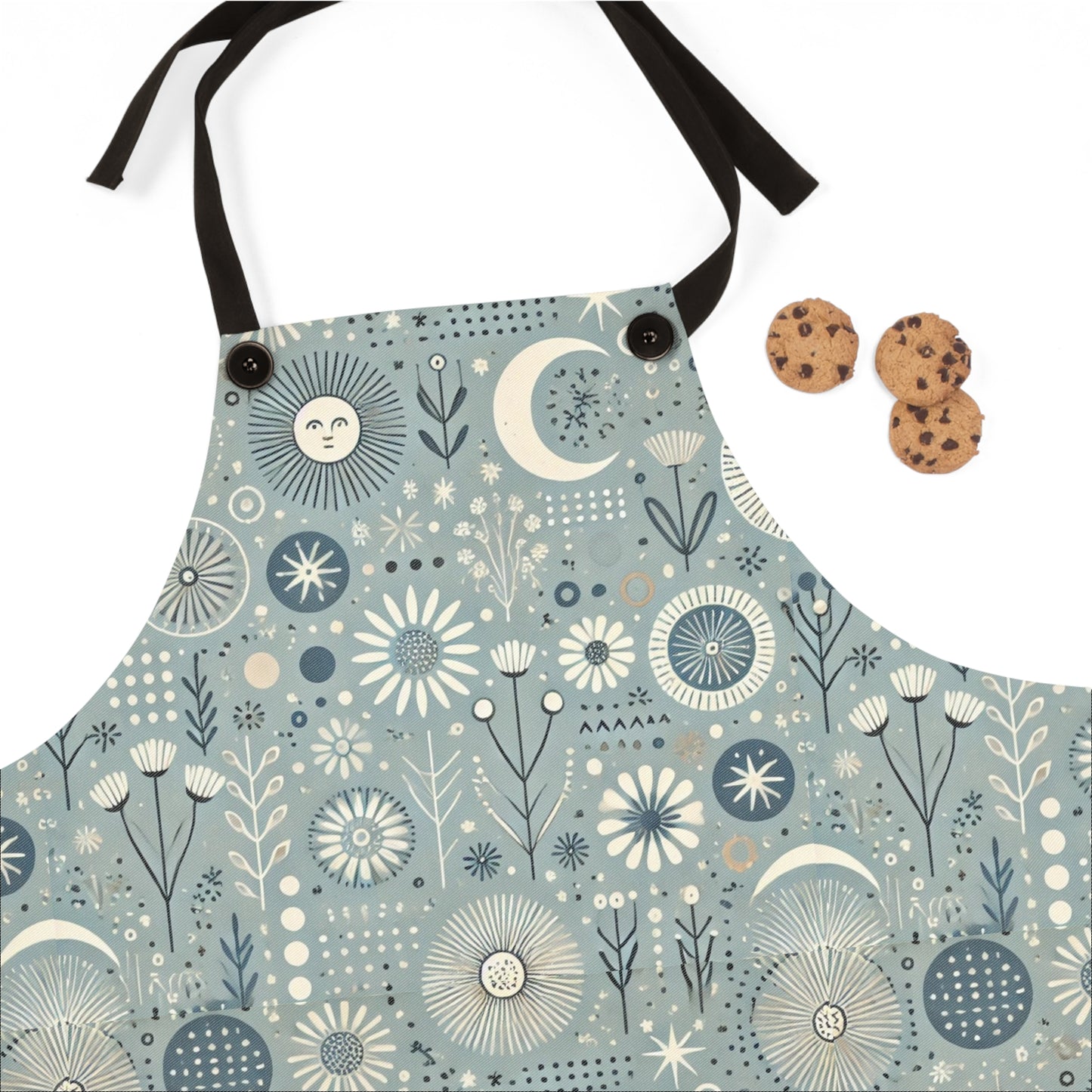 Sun, Moon, and Flower Blue Boho -Apron
