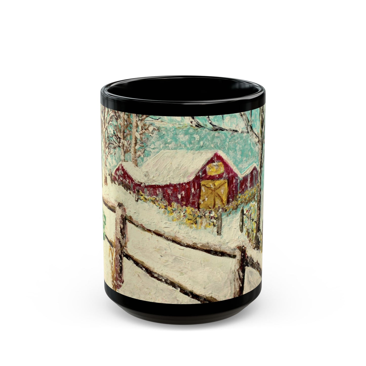 Snowy Christmas Morning - 11 oz or 15 oz Ceramic Black Mugs