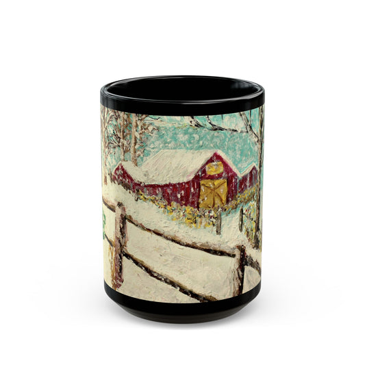 Snowy Christmas Morning - 11 oz or 15 oz Ceramic Black Mugs