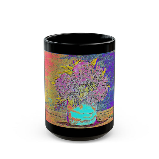 Old Fashion Hydrangea- 11 oz or 15 oz Ceramic Black Mugs
