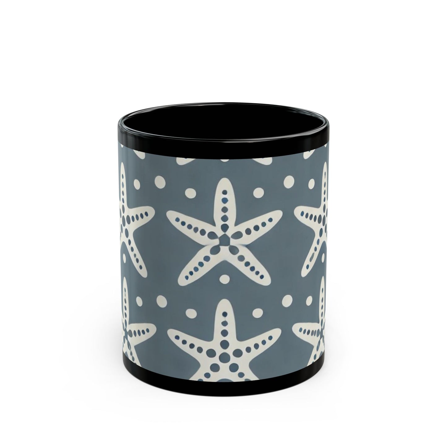 Modern White Starfish- 11 oz or 15 oz Ceramic Black Mugs