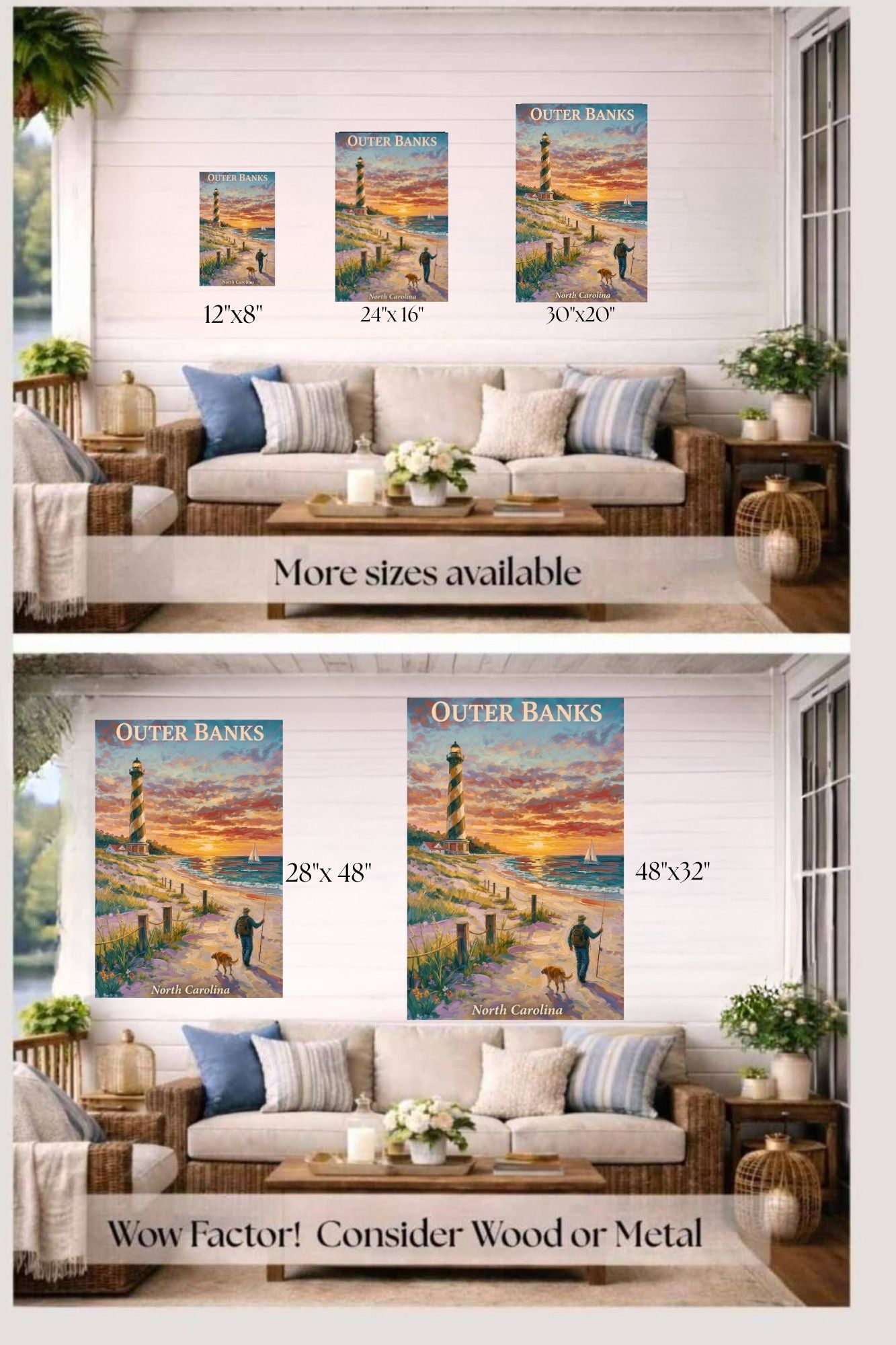 Outer Banks Lighthouse| North Carolina Ocean Print| Beach Art| Travel Poster| Giclee Paper- Wood- Metal- Canvas
