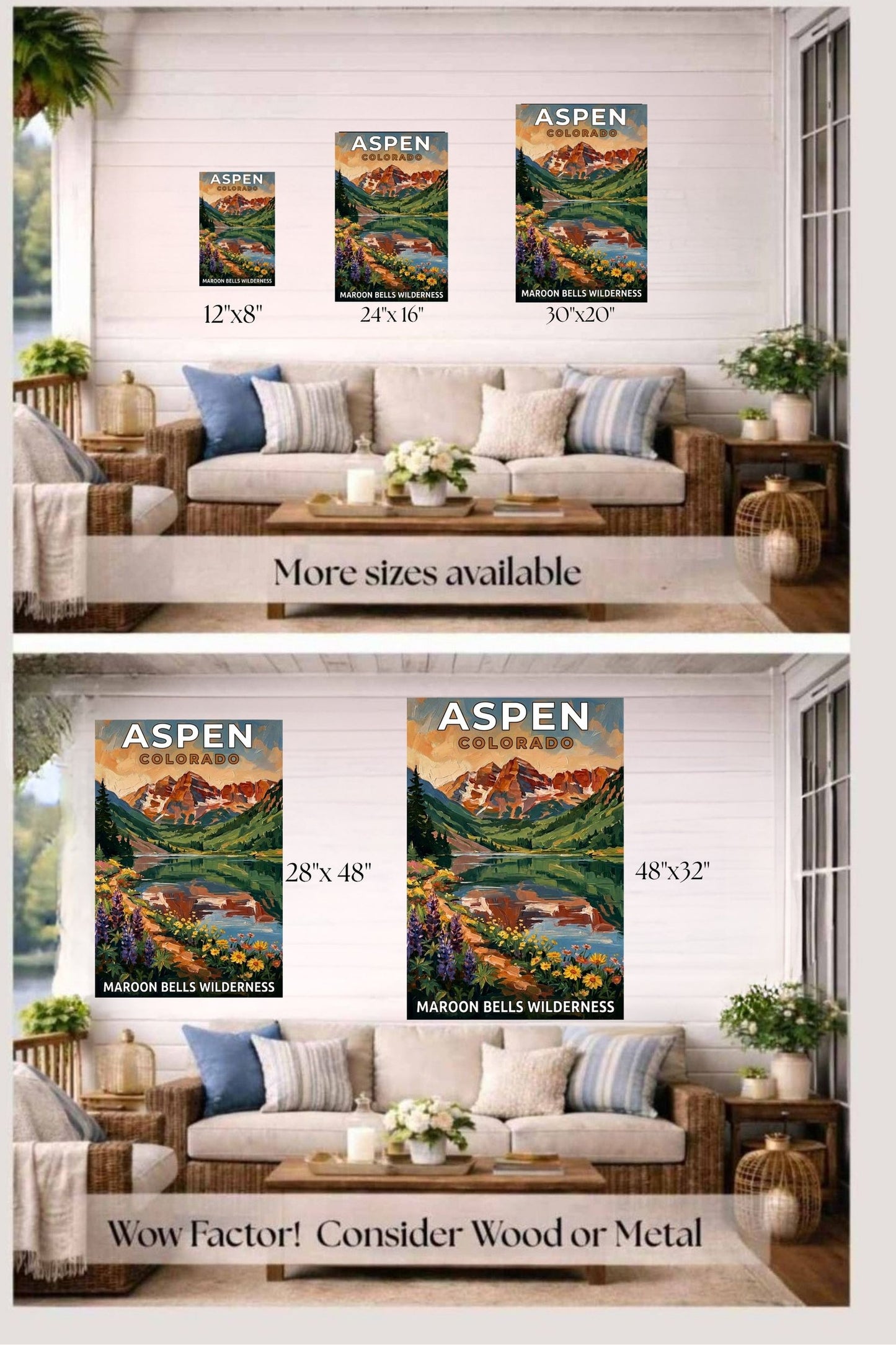 Aspen Colorado – Maroon Bells Wilderness | Mountain Lake Travel Poster | Impressionist Rocky Mountain Wall Print| Giclée Canvas, Metal, Wood & Paper Print