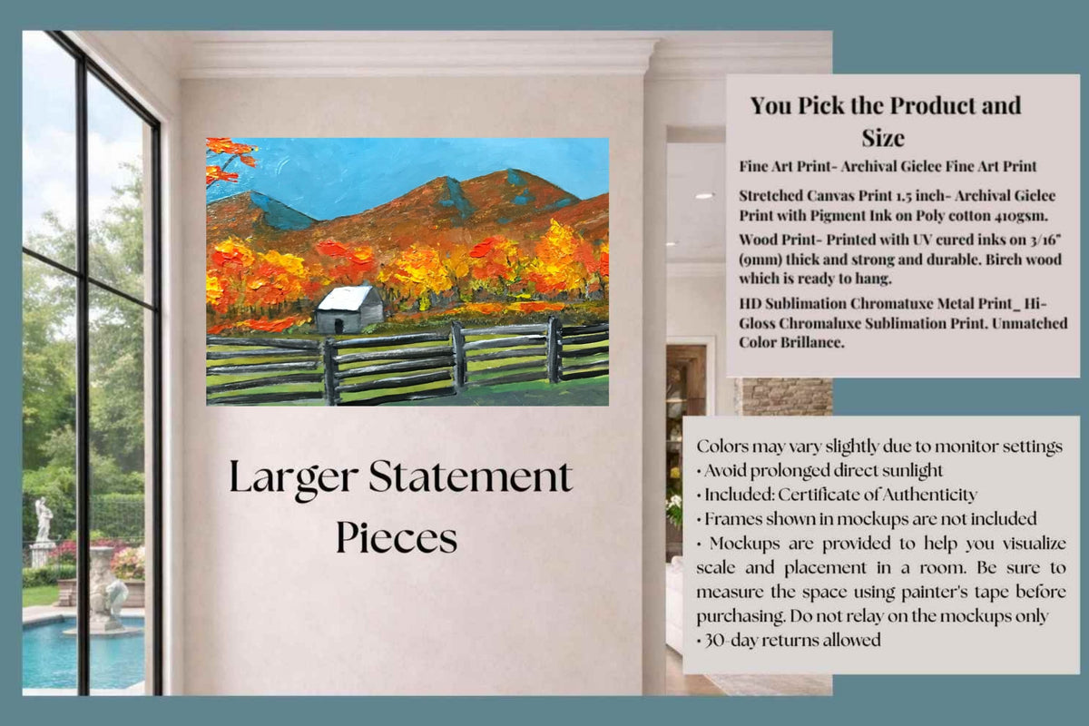 Mountain Views| Autumn Trees| Giclee Paper- Wood- Metal- Canvas